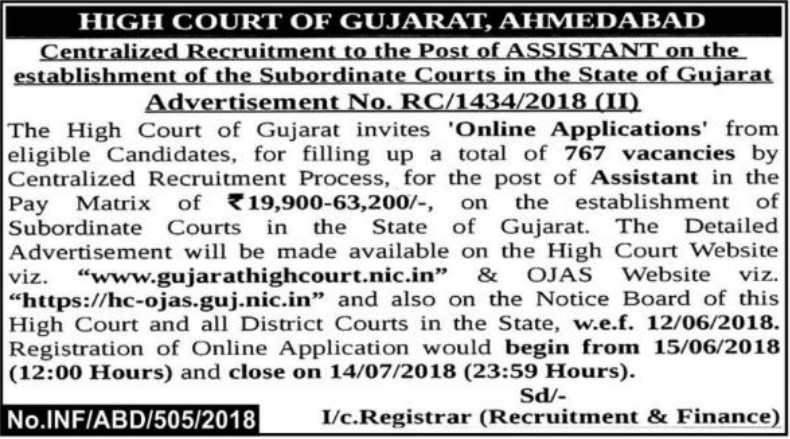 Gujarat high Court Assistant Bharti