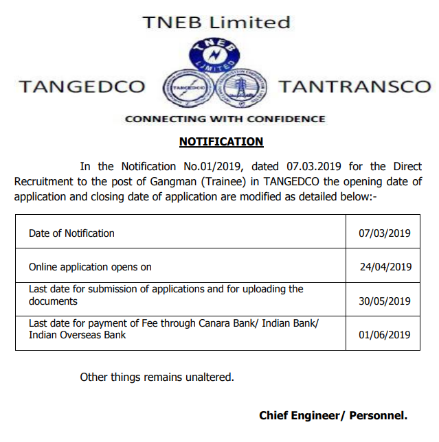 TANGEDCO Gangman Recruitment 2019