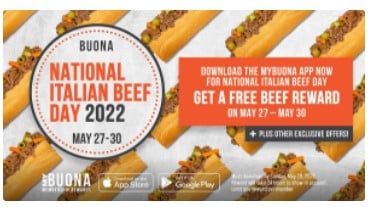 Free Buona Beef Sandwich - May 27th thru 30th