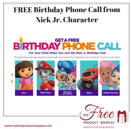 FREE Birthday Phone Call from Nick Jr. Character