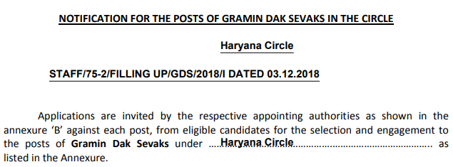 Haryana Gramin Dak Sevak Recruitment
