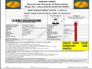 Indian Army Admit Card